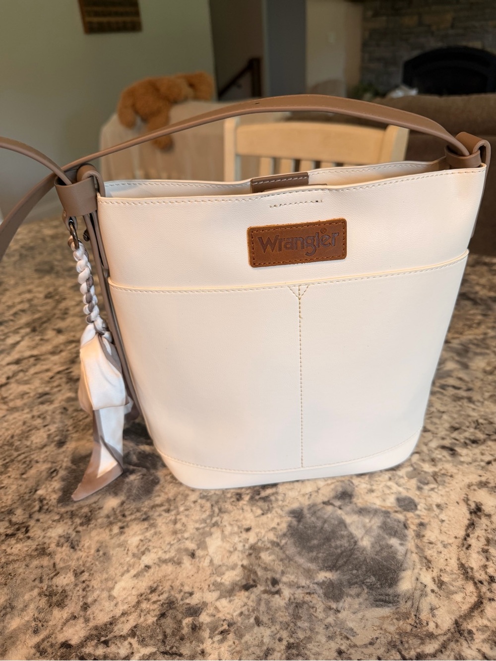 Wrangler Cream Shoulder Bucket Bag with Taupe Strap